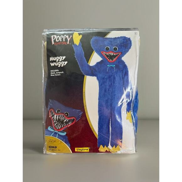 Poppy Playtime Huggy Wuggy Costume Jumpsuit Mask Shoe Covers Child Size 4-6 - Picture 1 of 8